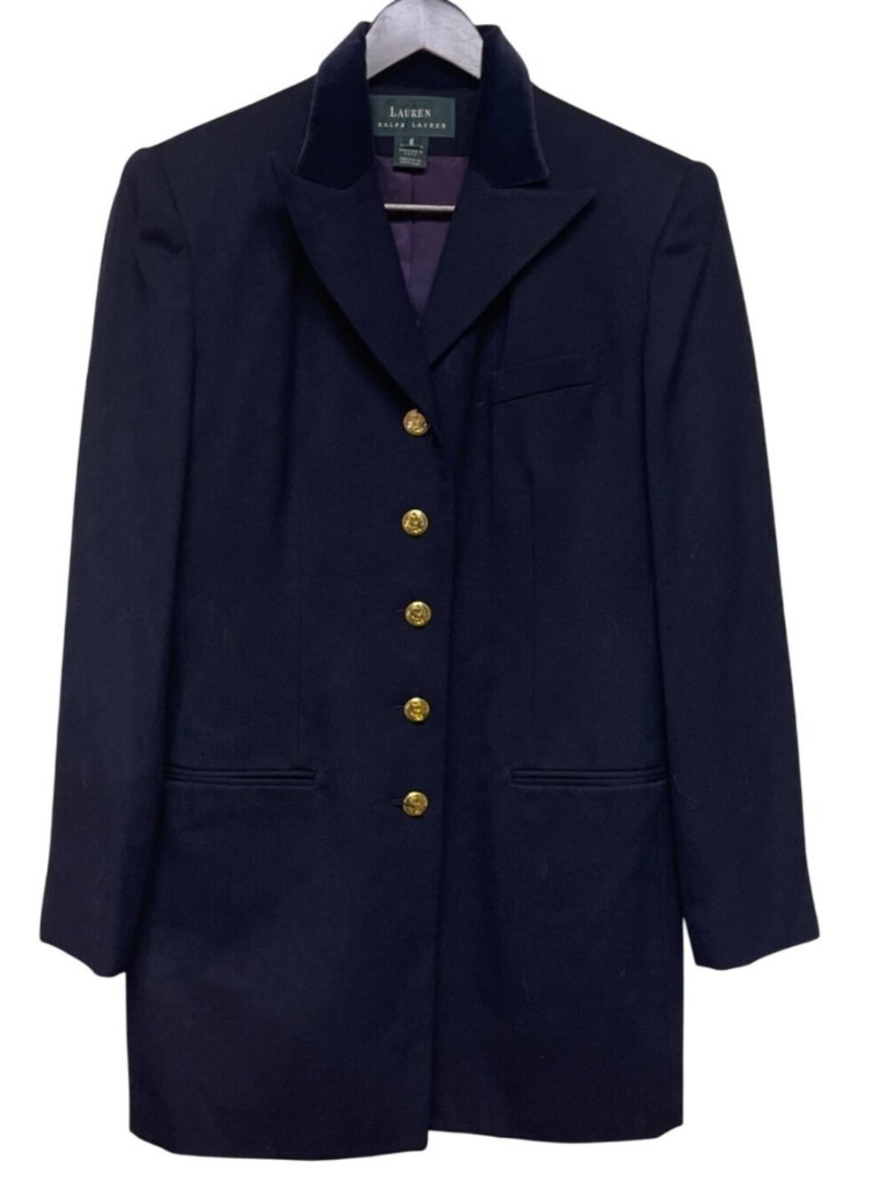 Lauren Ralph Lauren Vintage Navy Wool Blazer Women's 6 Gold Crest Buttons USA